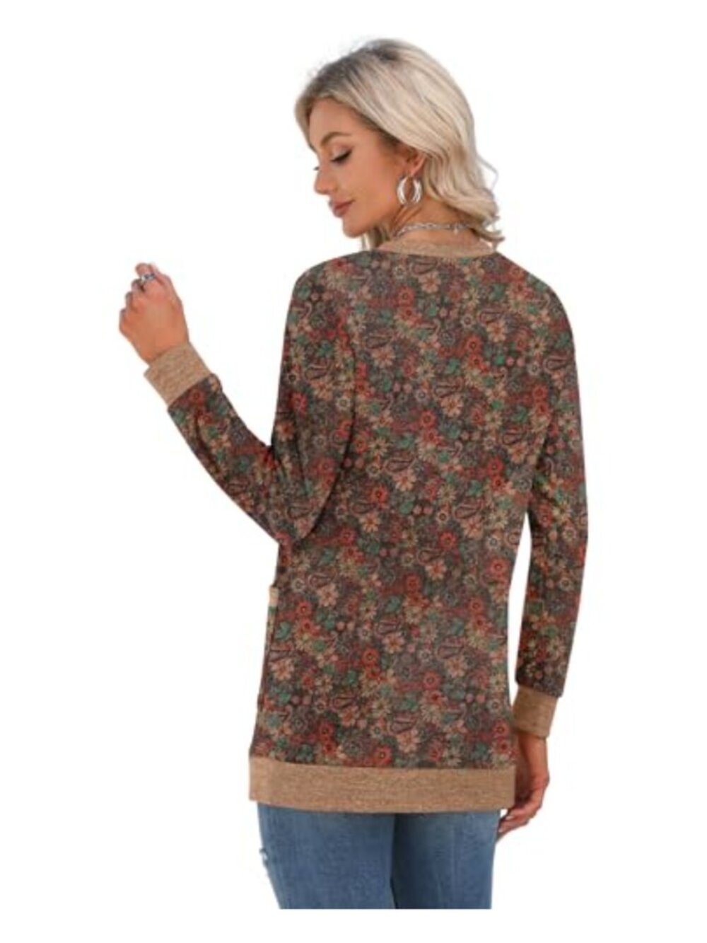 Open Front Button Down Ribbed Knit Lightweight Cardigan with Pockets - Picture 2 of 4